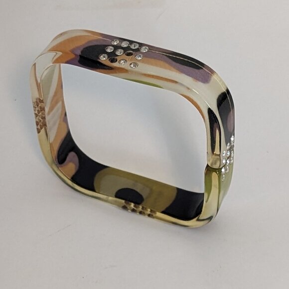 Vintage Square Bracelet Bangle Acrylic Tortoise Costume Jewelry MCM Retro - Picture 5 of 6